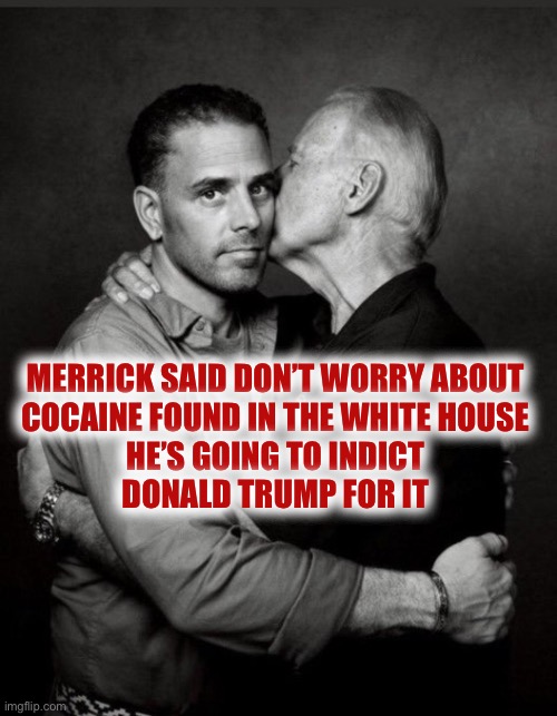 Blame the Bad Orange Man | MERRICK SAID DON’T WORRY ABOUT 
COCAINE FOUND IN THE WHITE HOUSE 
HE’S GOING TO INDICT 
DONALD TRUMP FOR IT | image tagged in hunter biden | made w/ Imgflip meme maker