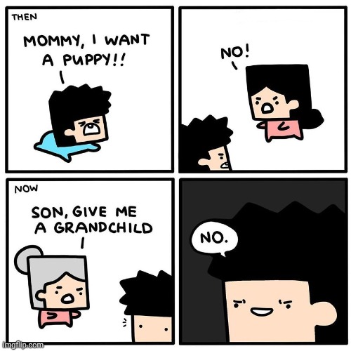 Then and now | image tagged in comics,comics/cartoons,puppy,mom,grandchild,then and now | made w/ Imgflip meme maker