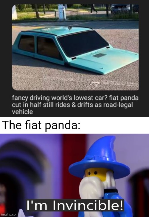 The fiat panda | The fiat panda: | image tagged in i'm invincible,car,cars,fiat panda,memes,vehicle | made w/ Imgflip meme maker