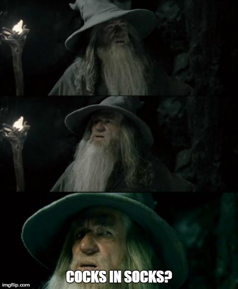 Confused Gandalf | COCKS IN SOCKS? | image tagged in memes,confused gandalf,AdviceAnimals | made w/ Imgflip meme maker