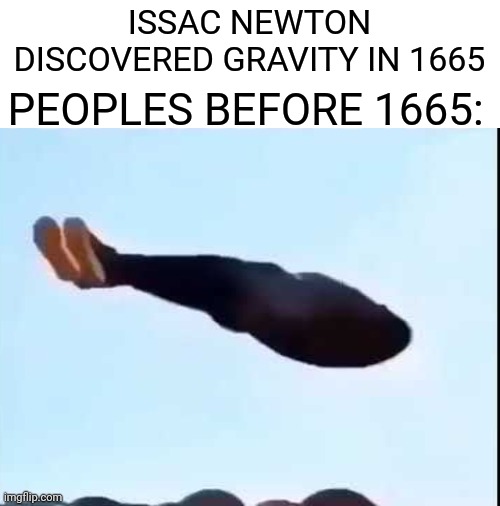ISSAC NEWTON DISCOVERED GRAVITY IN 1665; PEOPLES BEFORE 1665: | image tagged in gravity | made w/ Imgflip meme maker