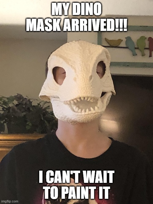image title | MY DINO MASK ARRIVED!!! I CAN'T WAIT TO PAINT IT | made w/ Imgflip meme maker