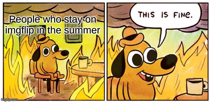 Beware the inactivity | People who stay on imgflip in the summer | image tagged in memes,this is fine,imgflip,summer,summer vacation | made w/ Imgflip meme maker