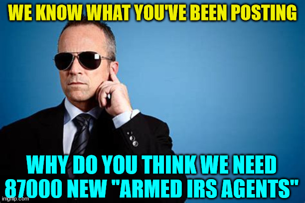 You know it's true... | WE KNOW WHAT YOU'VE BEEN POSTING; WHY DO YOU THINK WE NEED 87000 NEW "ARMED IRS AGENTS" | image tagged in deep state,spying,truth | made w/ Imgflip meme maker