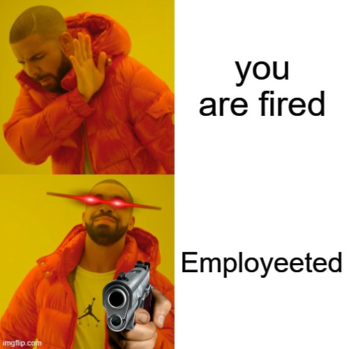 random meme | you are fired; Employeeted | image tagged in memes,drake hotline bling,idk | made w/ Imgflip meme maker