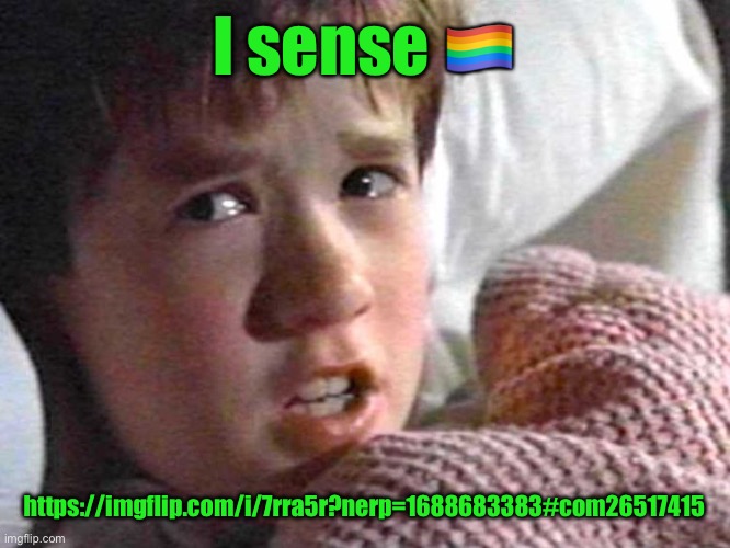 Sixth Sense | I sense 🏳️‍🌈; https://imgflip.com/i/7rra5r?nerp=1688683383#com26517415 | image tagged in sixth sense | made w/ Imgflip meme maker