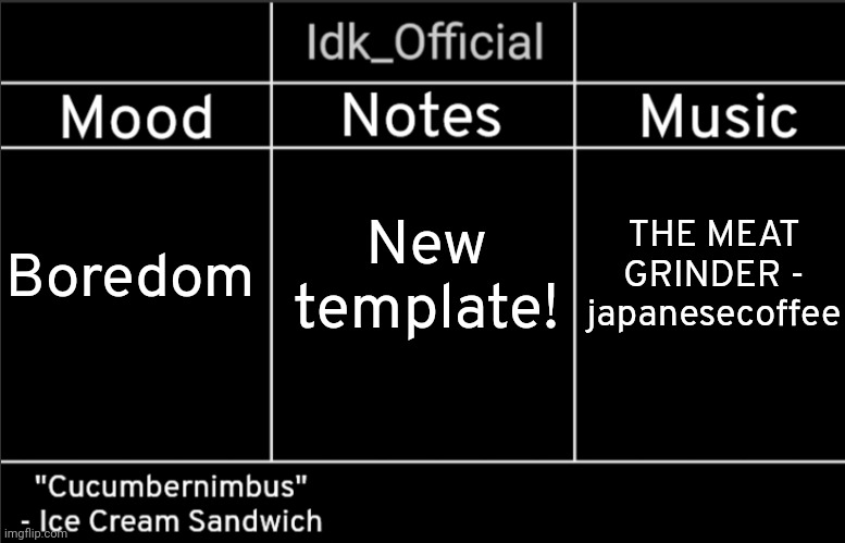 Idk_Official's Announcement Template | New template! Boredom; THE MEAT GRINDER - japanesecoffee | image tagged in idk_official's announcement template,idk,stuff,s o u p,carck | made w/ Imgflip meme maker