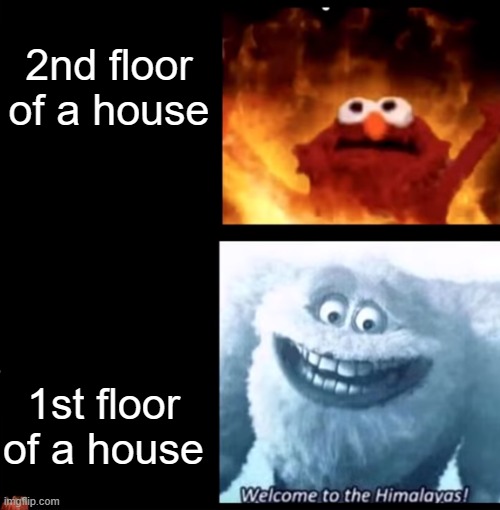 I've lived through this before | 2nd floor of a house; 1st floor of a house | image tagged in hot and cold,memes,funny | made w/ Imgflip meme maker