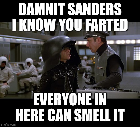 Spaceballs | DAMNIT SANDERS I KNOW YOU FARTED; EVERYONE IN HERE CAN SMELL IT | image tagged in spaceballs | made w/ Imgflip meme maker