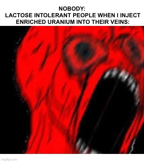They complain too much ? | NOBODY: 
LACTOSE INTOLERANT PEOPLE WHEN I INJECT ENRICHED URANIUM INTO THEIR VEINS: | image tagged in allergies,meme,stupidity | made w/ Imgflip meme maker