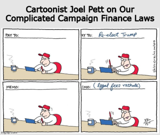 Cartoonist Joel Pett on Our Complicated Campaign Finance Laws | image tagged in rathole,campaign,legal fees,trump,memes,contributions | made w/ Imgflip meme maker