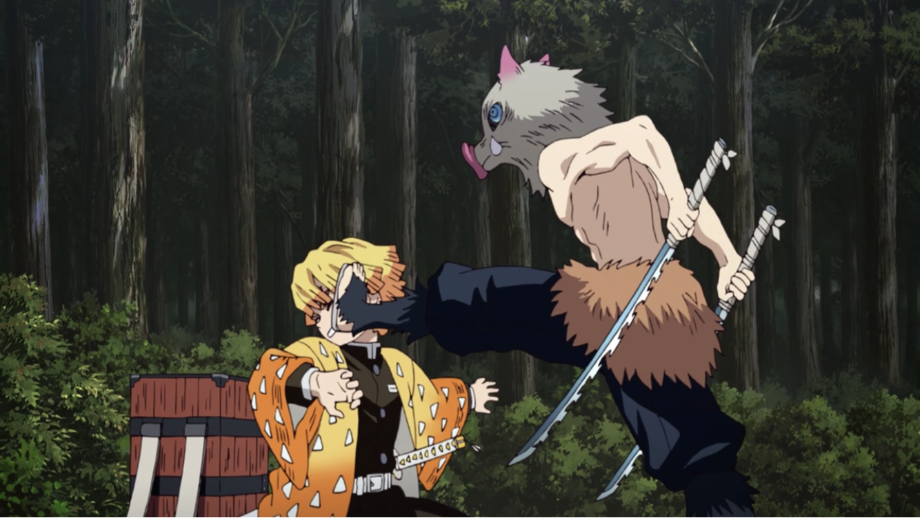 Inosuke kicks Zenitsu Blank Meme Template