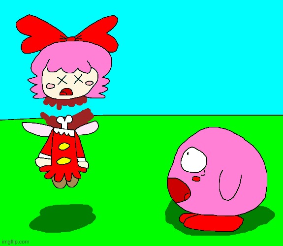Kirby sees Ribbon get decapitated | image tagged in kirby,parody,fanart,cute,gore,blood | made w/ Imgflip meme maker