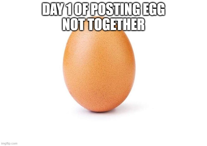 Eggbert | DAY 1 OF POSTING EGG
NOT TOGETHER | image tagged in eggbert | made w/ Imgflip meme maker