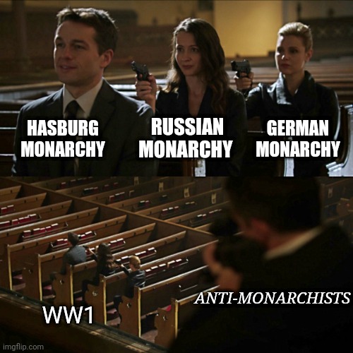 Assassination chain | HASBURG MONARCHY; RUSSIAN MONARCHY; GERMAN MONARCHY; ANTI-MONARCHISTS; WW1 | image tagged in assassination chain | made w/ Imgflip meme maker