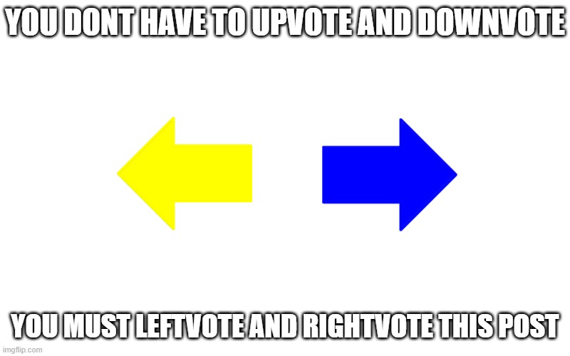 leftvote and rightvote | YOU DONT HAVE TO UPVOTE AND DOWNVOTE; YOU MUST LEFTVOTE AND RIGHTVOTE THIS POST | image tagged in memes,upvote,downvote | made w/ Imgflip meme maker