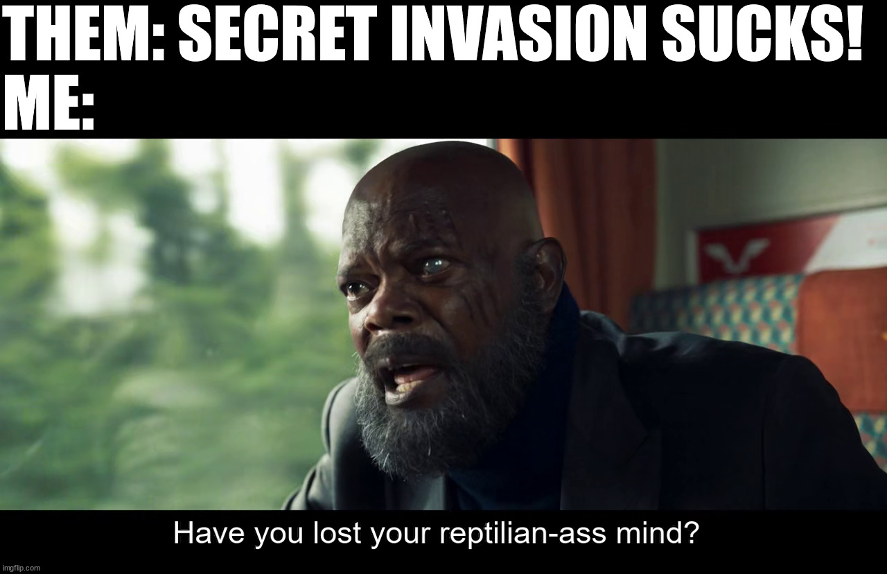 Secret Invasion Appreciation | THEM: SECRET INVASION SUCKS!
ME: | image tagged in have you lost your reptilian-ass mind | made w/ Imgflip meme maker