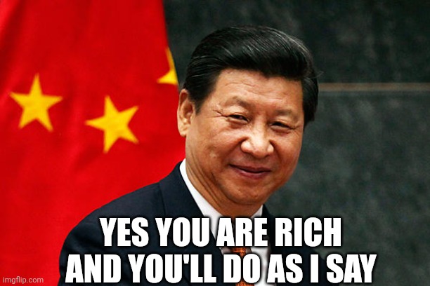 Xi Jinping | YES YOU ARE RICH AND YOU'LL DO AS I SAY | image tagged in xi jinping | made w/ Imgflip meme maker