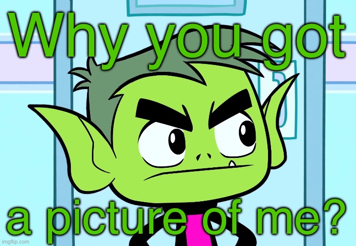 Angry Beast Boy (TTG) | Why you got; a picture of me? | image tagged in angry beast boy ttg | made w/ Imgflip meme maker