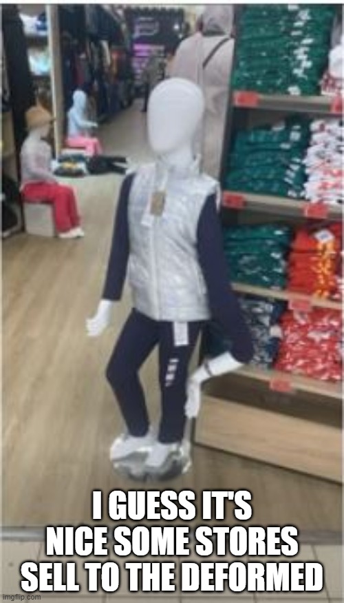 Assembled the Mannequin Boss | I GUESS IT'S NICE SOME STORES SELL TO THE DEFORMED | image tagged in you had one job | made w/ Imgflip meme maker