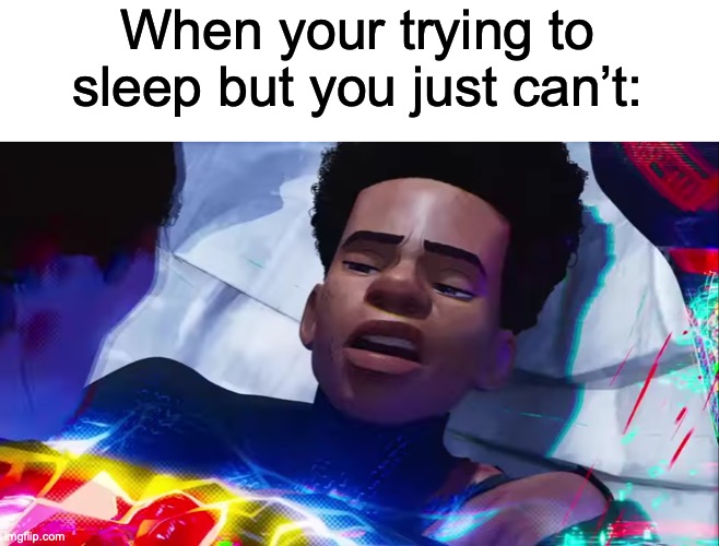 *Sleeping noises fading* | When your trying to sleep but you just can’t: | image tagged in miles morales nah | made w/ Imgflip meme maker