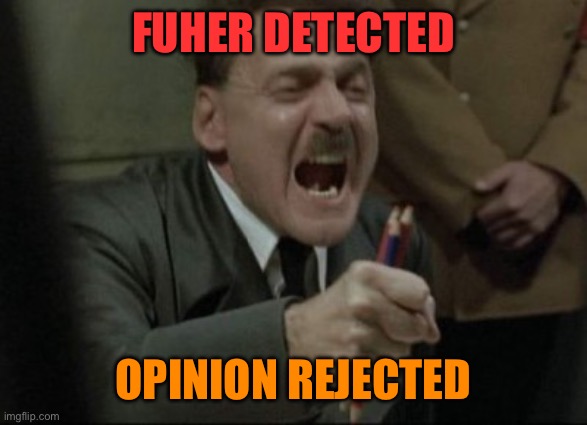 Hitler Downfall | FUHER DETECTED OPINION REJECTED | image tagged in hitler downfall | made w/ Imgflip meme maker