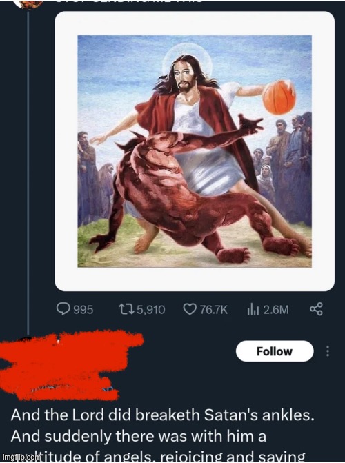 Ankles shattered | image tagged in satan,basketball,jesus | made w/ Imgflip meme maker