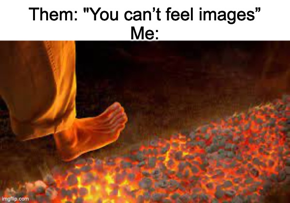 I feel the pain im my feet, it hurts | Them: "You can’t feel images”
Me: | image tagged in hot,feel images | made w/ Imgflip meme maker
