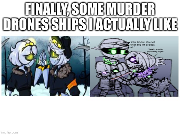 i love these 2 ships | FINALLY, SOME MURDER DRONES SHIPS I ACTUALLY LIKE | image tagged in murder drones,memes,ships | made w/ Imgflip meme maker