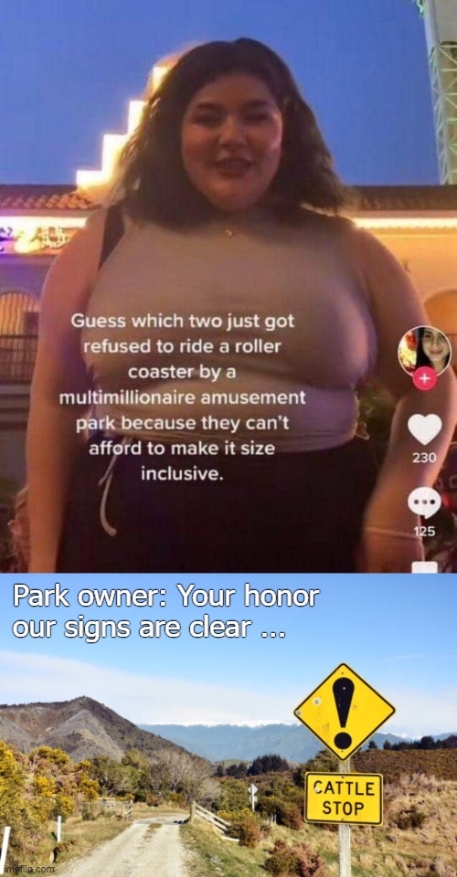 Park owner: Your honor our signs are clear ... | image tagged in funny | made w/ Imgflip meme maker