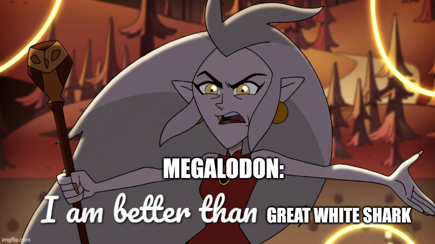 Megalodon shark is better than the great white | MEGALODON:; GREAT WHITE SHARK | image tagged in i am better | made w/ Imgflip meme maker