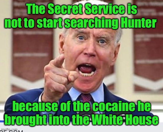 You tell ‘em to leave the Biden crime family alone | The Secret Service is not to start searching Hunter; because of the cocaine he brought into the White House | image tagged in joe biden no malarkey,white house,hunter biden,secret service,bad security | made w/ Imgflip meme maker