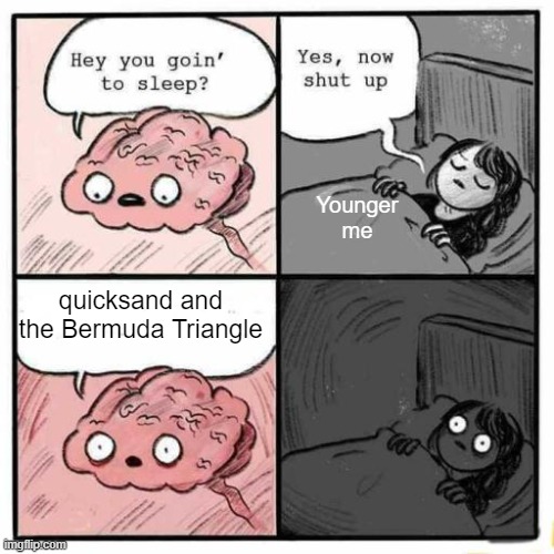 6 year old me | Younger me; quicksand and the Bermuda Triangle | image tagged in memes,childhood,sleep,quicksand,bermuda triangle | made w/ Imgflip meme maker