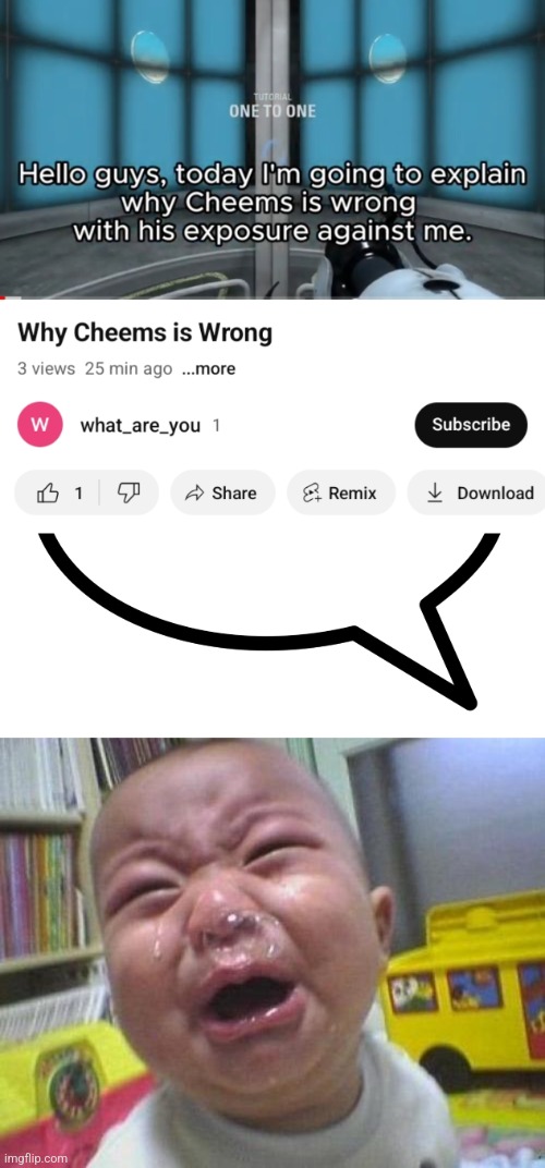 Guys, he just made a 4 minute video of him crying | image tagged in ugly crying baby,youtube | made w/ Imgflip meme maker