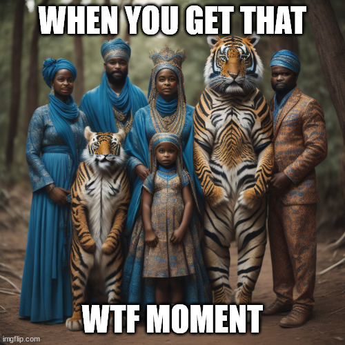 duno | WHEN YOU GET THAT; WTF MOMENT | image tagged in wtf,wtf moment,blue people,tiger upright,tiger standing | made w/ Imgflip meme maker