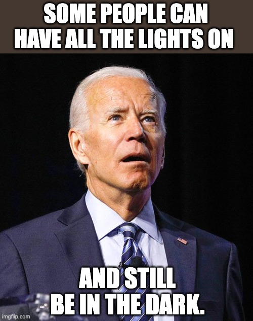Biden | SOME PEOPLE CAN HAVE ALL THE LIGHTS ON; AND STILL BE IN THE DARK. | image tagged in joe biden | made w/ Imgflip meme maker