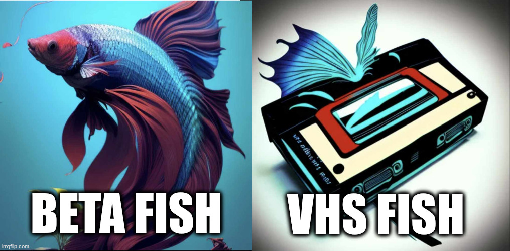 Know Your Fishes | BETA FISH; VHS FISH | image tagged in beta,vhs,1980s,80s,80's | made w/ Imgflip meme maker