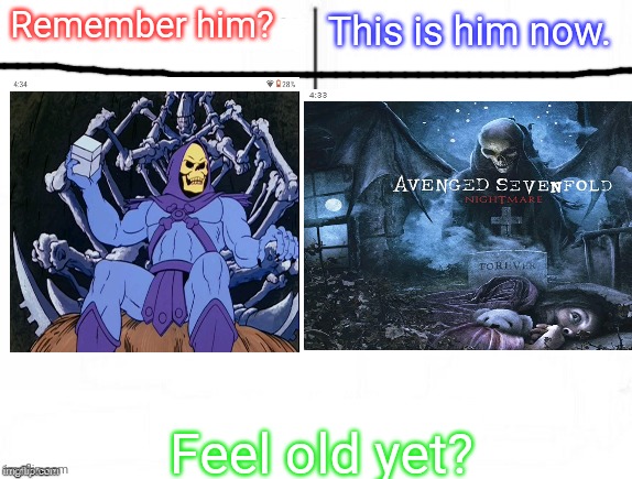 This is him now. Remember him? Feel old yet? | image tagged in memes,feel old yet,skeletor,avenged sevenfold | made w/ Imgflip meme maker