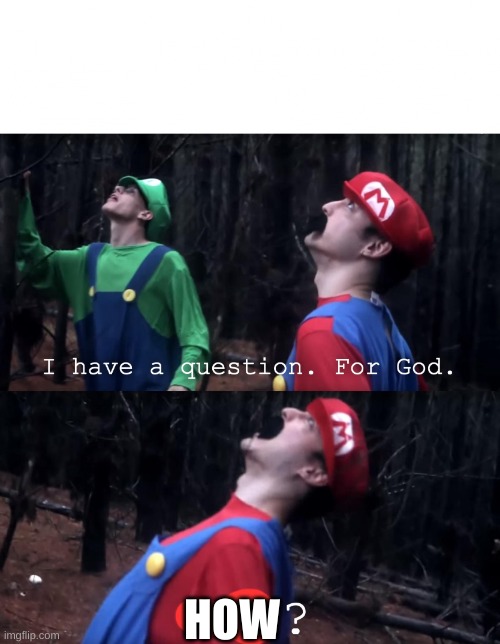 I have a question. For God | HOW | image tagged in i have a question for god | made w/ Imgflip meme maker