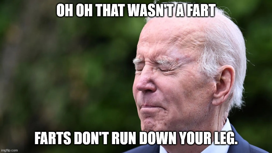 Biden farts? | OH OH THAT WASN'T A FART; FARTS DON'T RUN DOWN YOUR LEG. | made w/ Imgflip meme maker