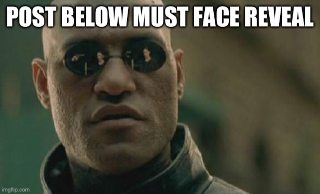 Matrix Morpheus Meme | POST BELOW MUST FACE REVEAL | image tagged in memes,matrix morpheus | made w/ Imgflip meme maker