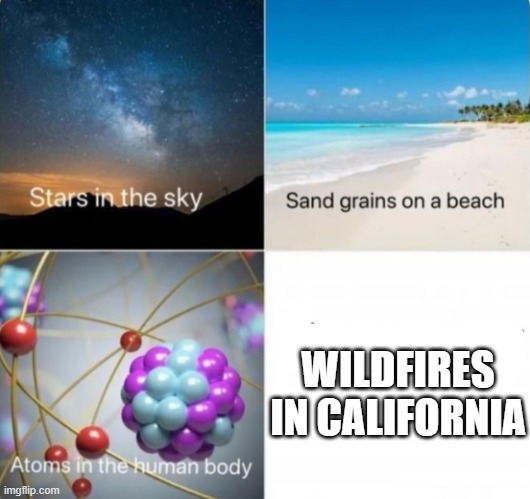 impossible things to count | WILDFIRES IN CALIFORNIA | image tagged in impossible things to count,wildfires,california fires,california,fire | made w/ Imgflip meme maker