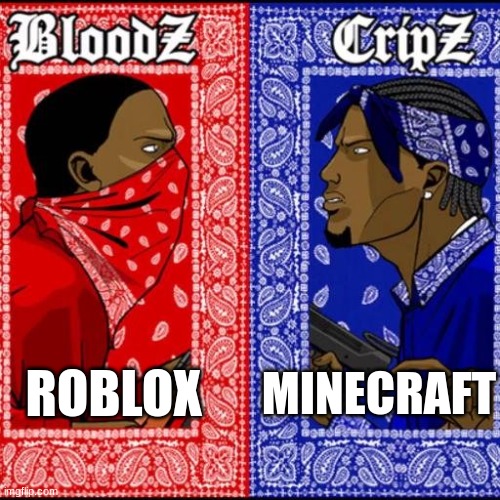 Blood and Crip | ROBLOX; MINECRAFT | image tagged in blood and crip | made w/ Imgflip meme maker