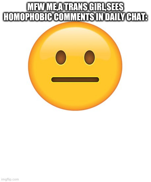 Straight Face | MFW ME,A TRANS GIRL,SEES HOMOPHOBIC COMMENTS IN DAILY CHAT: | image tagged in straight face | made w/ Imgflip meme maker