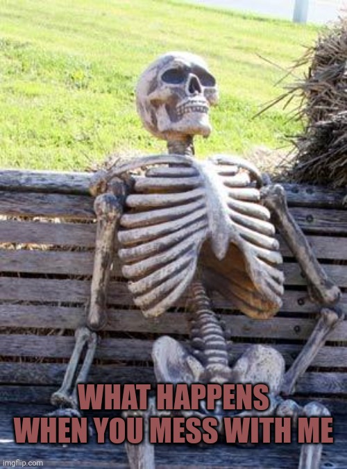 This is what happens | WHAT HAPPENS WHEN YOU MESS WITH ME | image tagged in memes,waiting skeleton | made w/ Imgflip meme maker