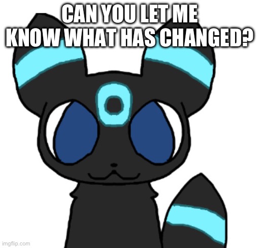 … | CAN YOU LET ME KNOW WHAT HAS CHANGED? | image tagged in rocky the umbreon | made w/ Imgflip meme maker