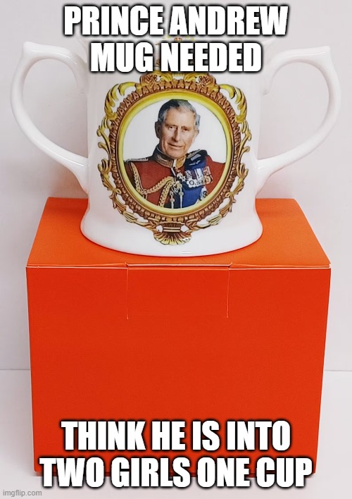 Prince Andrew | PRINCE ANDREW MUG NEEDED; THINK HE IS INTO TWO GIRLS ONE CUP | image tagged in fun,royal family | made w/ Imgflip meme maker