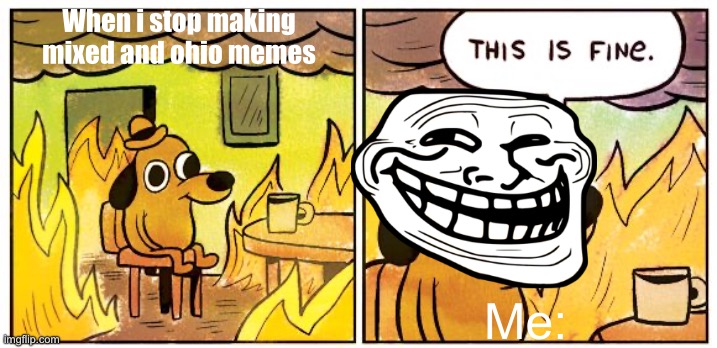 WHEN I STOP MAKING MEMES | When i stop making mixed and ohio memes; Me: | image tagged in memes,this is fine | made w/ Imgflip meme maker