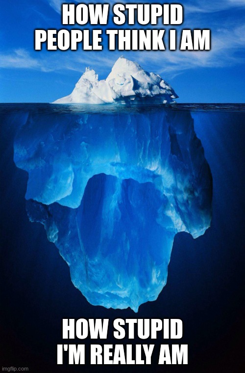 iceberg | HOW STUPID PEOPLE THINK I AM; HOW STUPID I'M REALLY AM | image tagged in iceberg | made w/ Imgflip meme maker