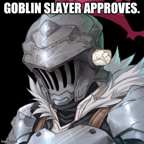 Goblin Slayer | GOBLIN SLAYER APPROVES. | image tagged in goblin slayer | made w/ Imgflip meme maker